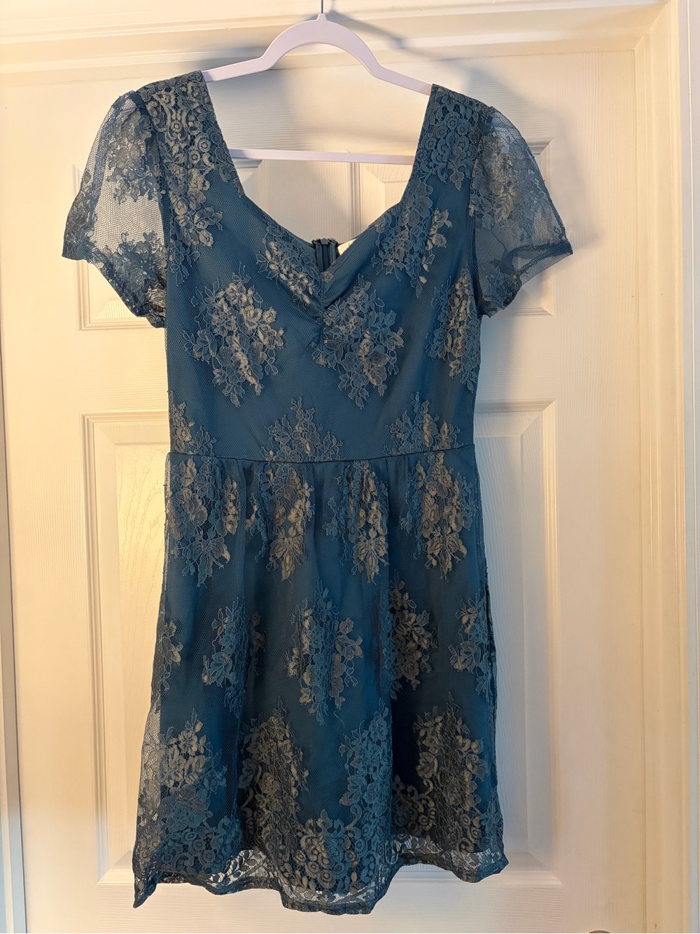 Francesca's Collections Teal Lace Mini Dress